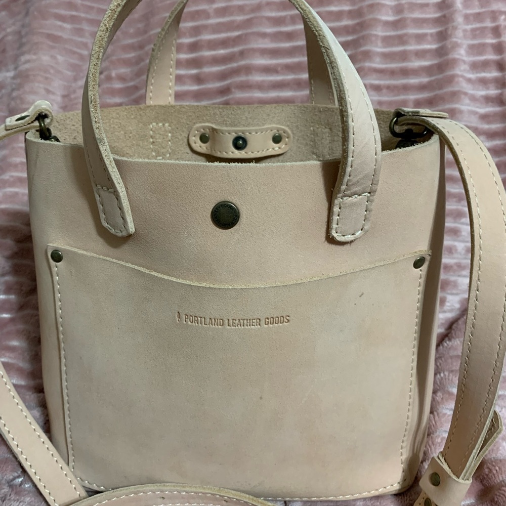 Portland Leather Goods mini crossbody tote. Blush color